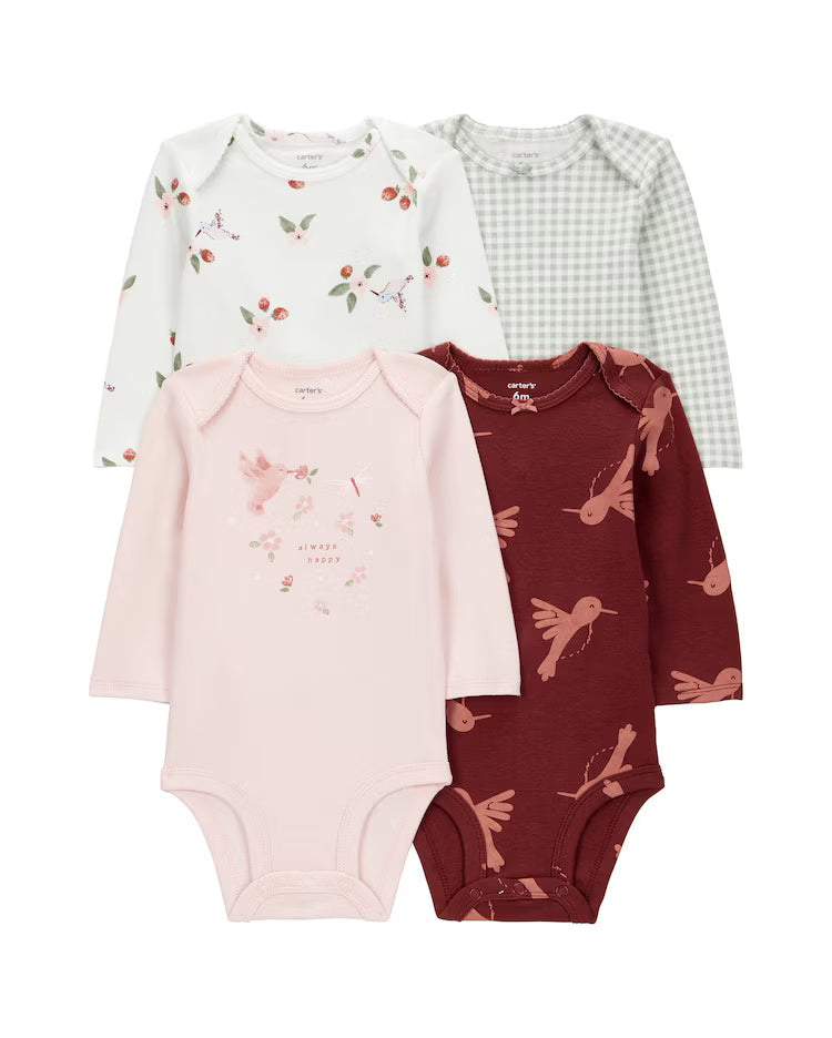 Kit body bebê 4 peças manga longa beija-flor multicor | Carter's