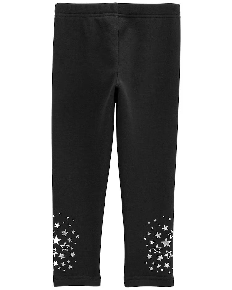 Calça legging bebê peluciada estrelas brilhosas preta | Carter's