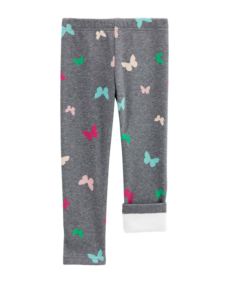 Calça legging bebê peluciada borboletas mescla cinza | Carter's