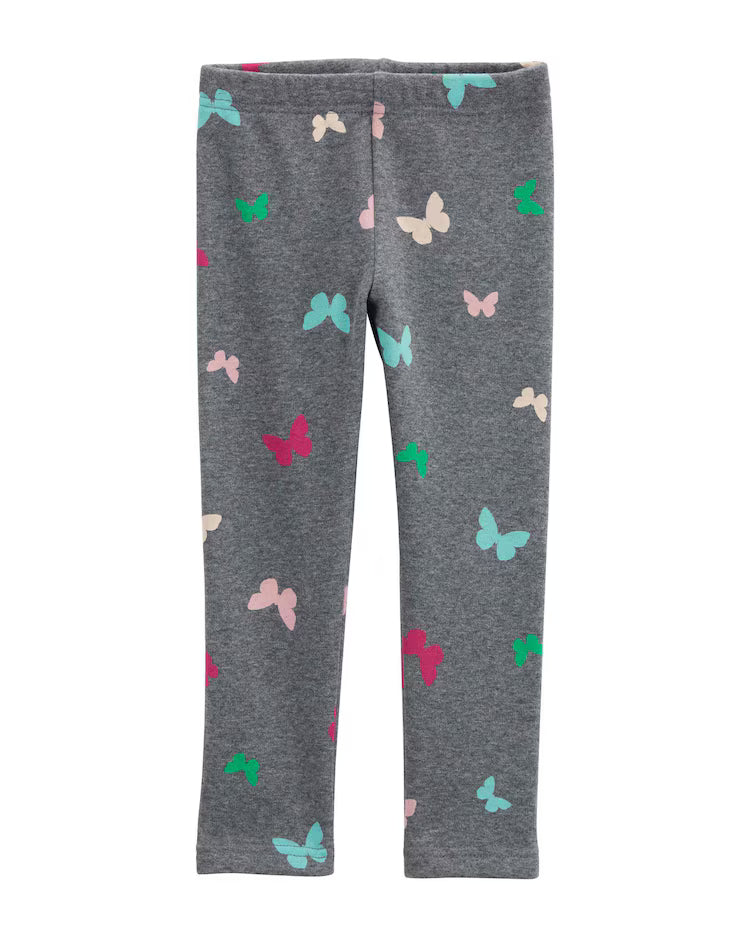 Calça legging bebê peluciada borboletas mescla cinza | Carter's