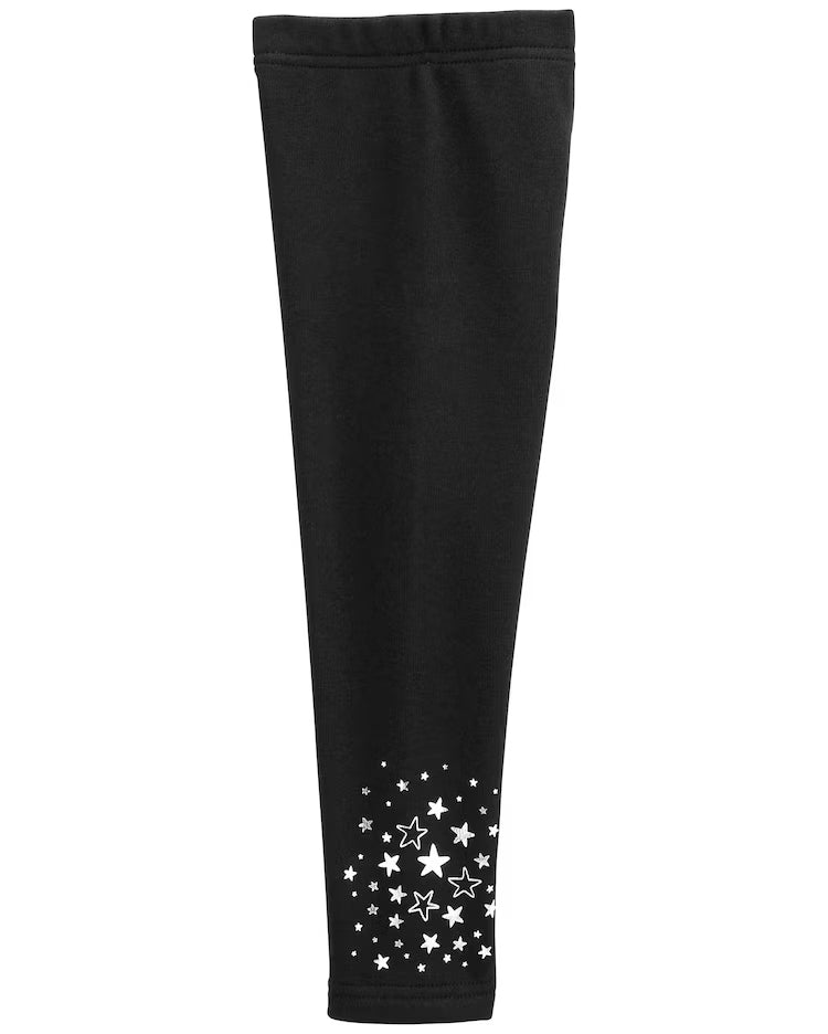 Calça legging bebê peluciada estrelas brilhosas preta | Carter's