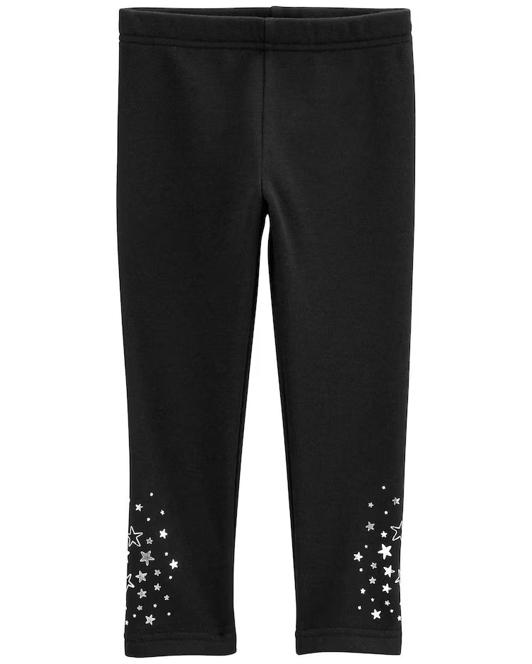 Calça legging bebê peluciada estrelas brilhosas preta | Carter's