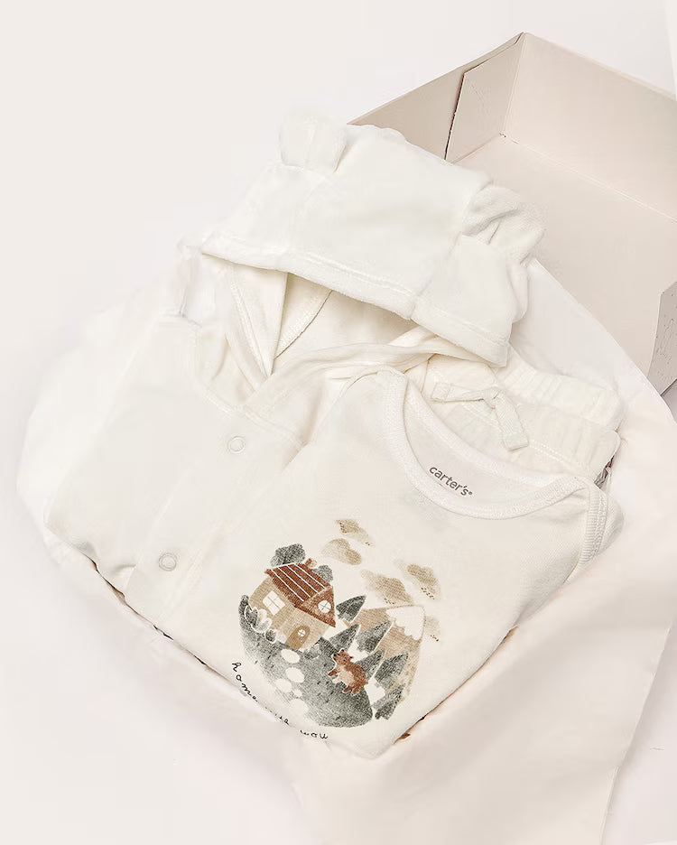 Enxoval bebê conjunto longo 3 peças fleece com capuz + caixa de presente M multicor | Carter's
