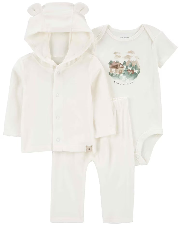 Enxoval bebê conjunto longo 3 peças fleece com capuz + caixa de presente M multicor | Carter's