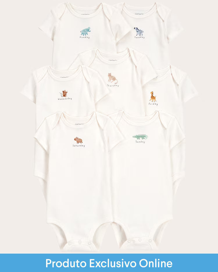 Kit body bebê 7 peças dias da semana off-white | Carter's