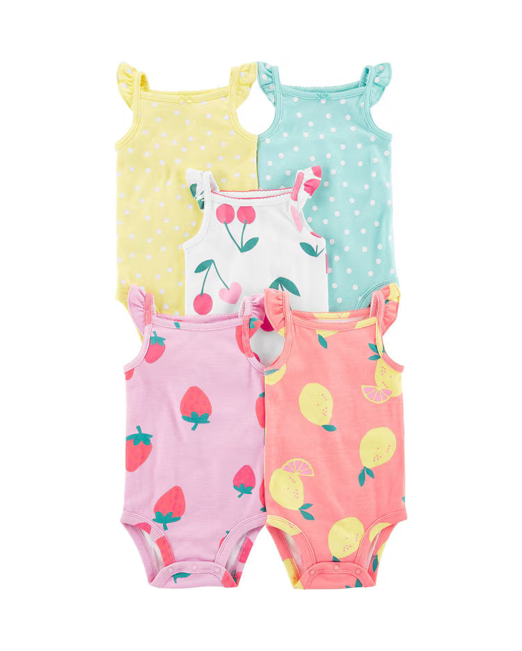Kit body bebê 5 peças frutinhas poá babados multicor | Carter's