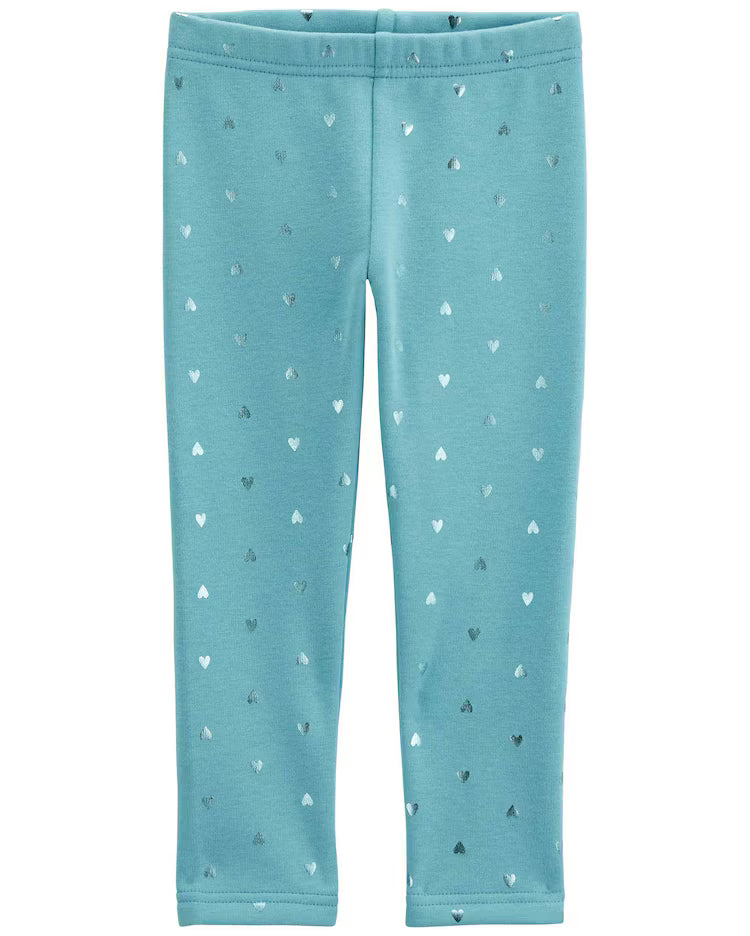 Calça legging bebê peluciada corações brilhosos azul | Carter's