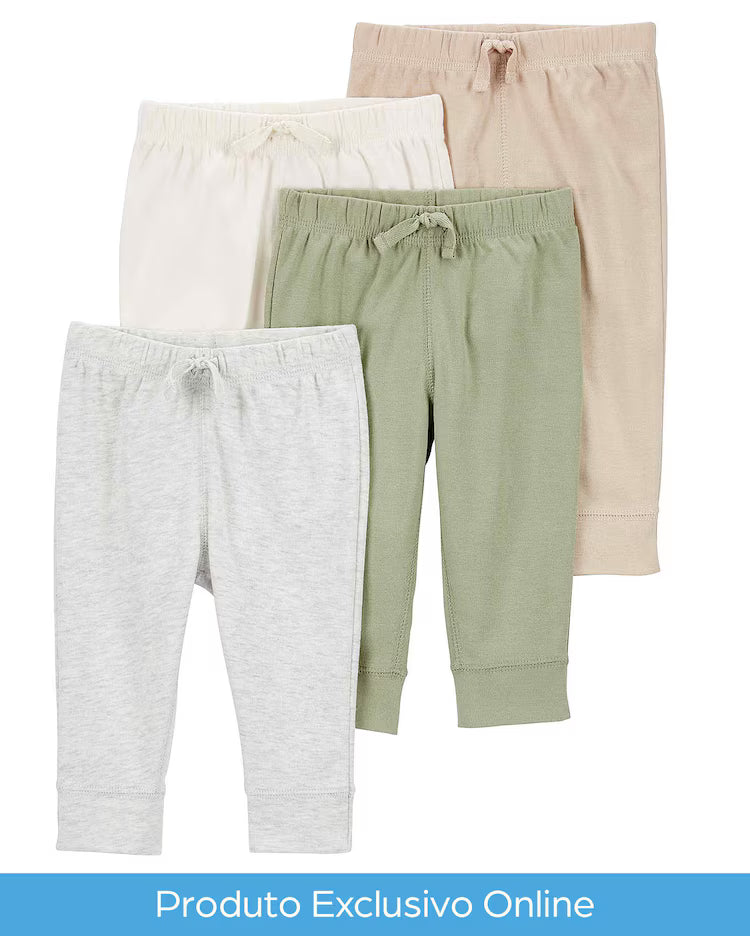 Kit calça bebê 4 peças cós elástico lisa com amarração multicor | Carter's