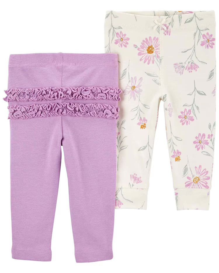 Kit calça bebê 2 peças floral babados multicor | Carter's