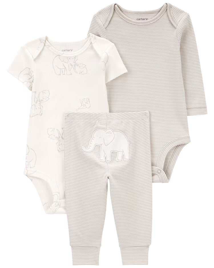 Conjunto longo bebê 3 peças listras elefantes multicor | Carter's
