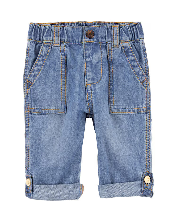 Calça jeans bebê reta com elástico denim médio | OshKosh