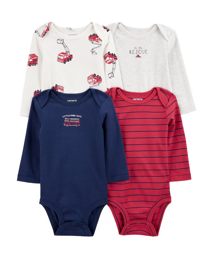 Kit body bebê 4 peças bombeiro listrado multicor | Carter's