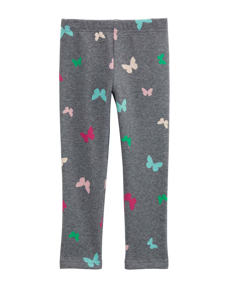 Calça legging bebê peluciada borboletas mescla cinza | Carter's