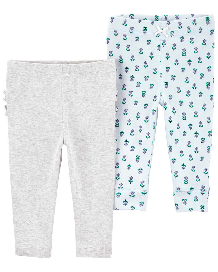 Kit calça bebê 2 peças floral babados multicor | Carter's