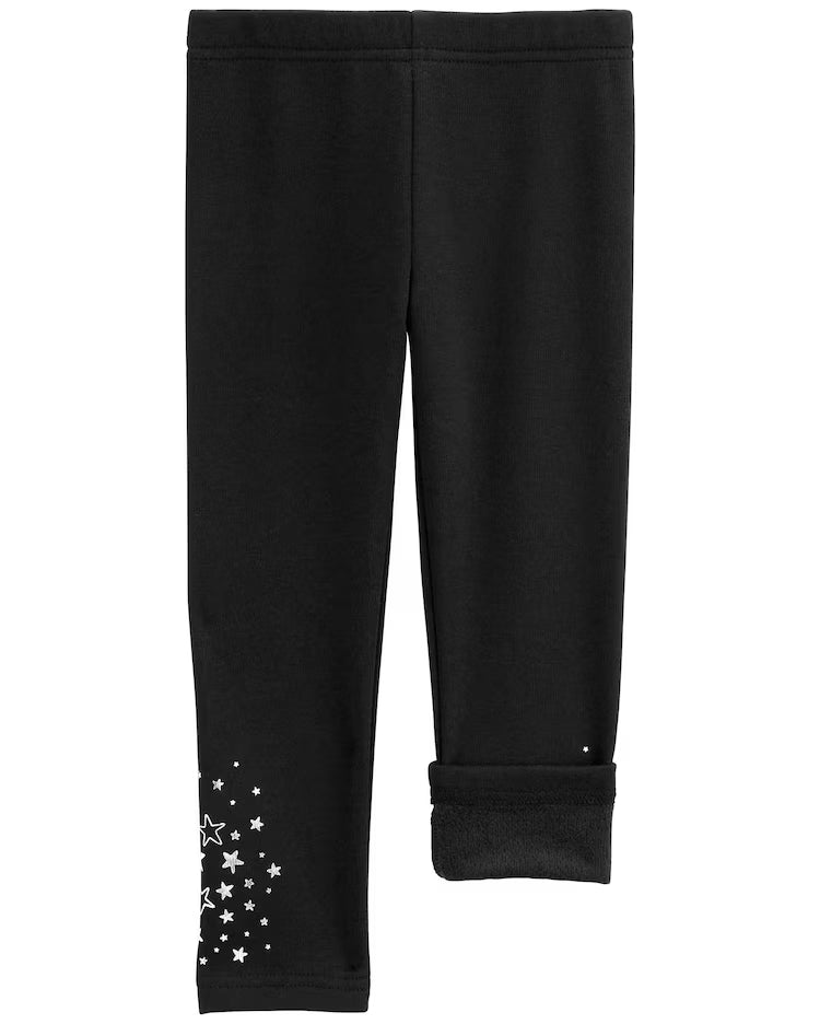 Calça legging bebê peluciada estrelas brilhosas preta | Carter's