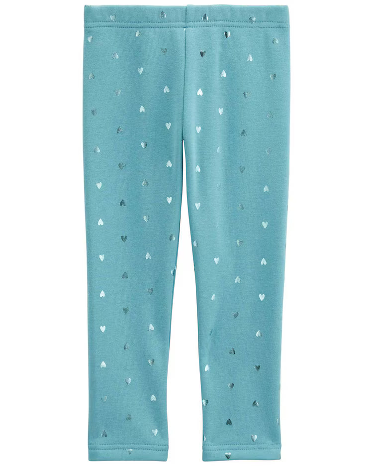 Calça legging bebê peluciada corações brilhosos azul | Carter's