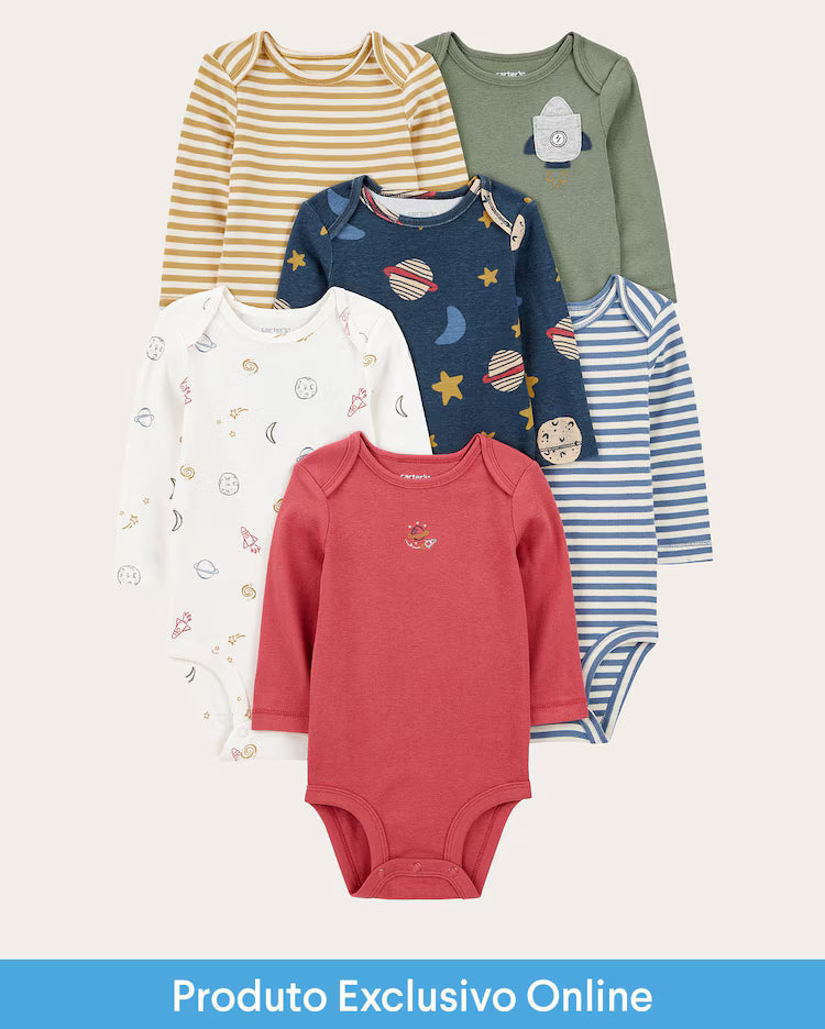Kit body bebê 6 peças listras e universo multicor | Carter's