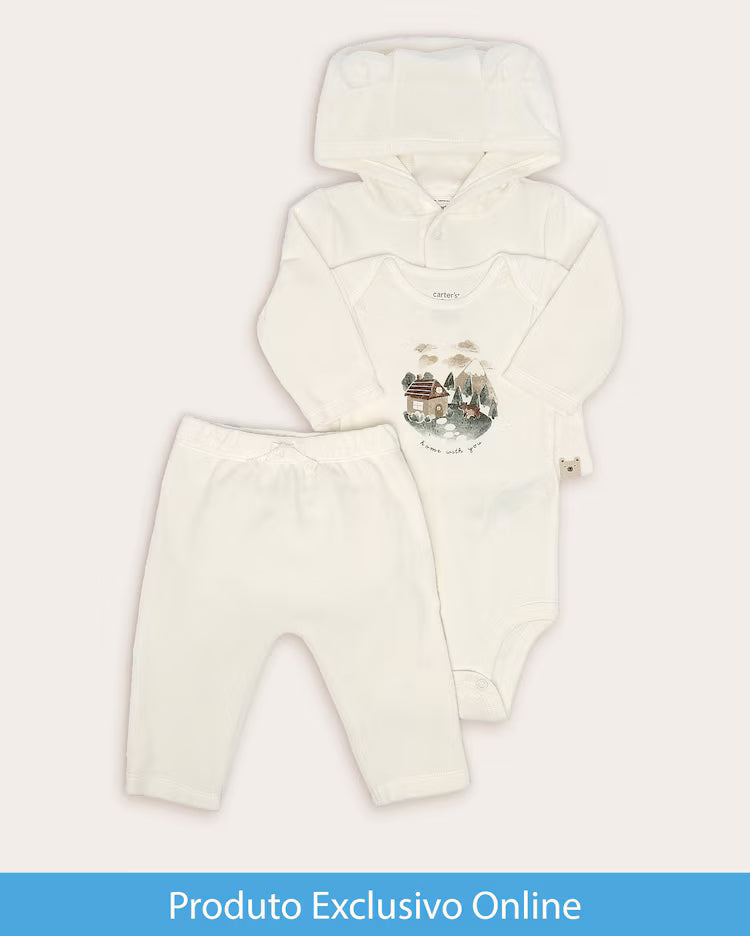 Enxoval bebê conjunto longo 3 peças fleece com capuz + caixa de presente M multicor | Carter's