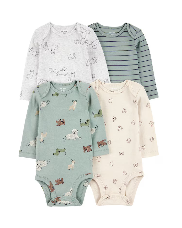 Kit body bebê 4 peças cachorrinhos listras multicor | Carter's