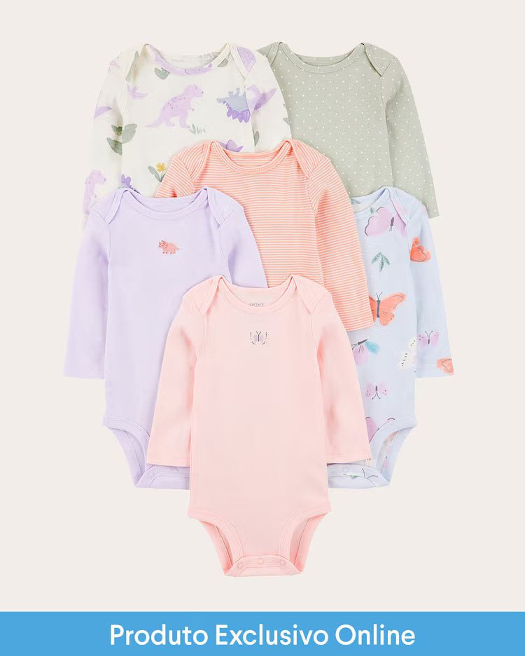Kit body bebê 6 peças borboleta e listras multicor | Carter's
