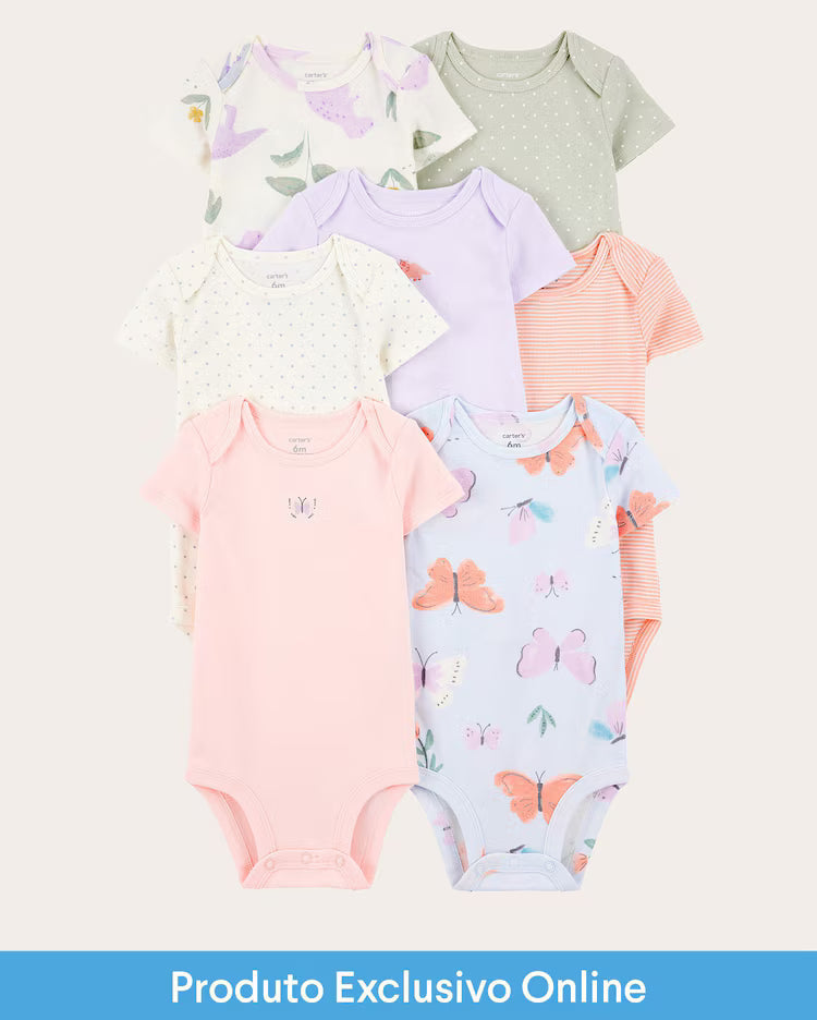 Kit body bebê 7 peças borboletas poá multicor | Carter's