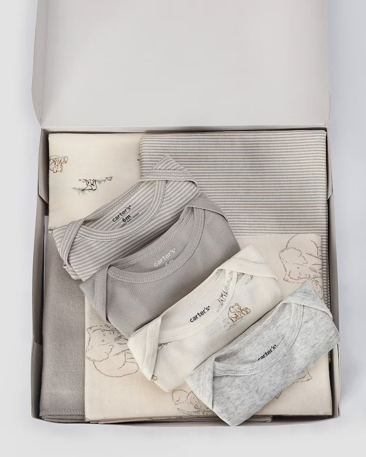 Kit body bebê 4 peças manga longa + kit cueiro 4 peças elefantes + caixa presente M multicor | Carter's